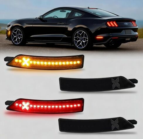 XStyle All White LED Side Marker Lights Compatible With 2010-2014 Ford Mustang Front Rear Bumper Marker Lamps Corner Parking Lamp Smoked Lens 4PC Spirit Snake (Patent Pending) in Saudi Arabia