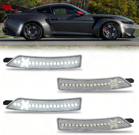 XStyle All White LED Side Marker Lights Compatible With 2010-2014 Ford Mustang Front Rear Bumper Marker Lamps Corner Parking Lamp Smoked Lens 4PC Spirit Snake (Patent Pending) in Saudi Arabia