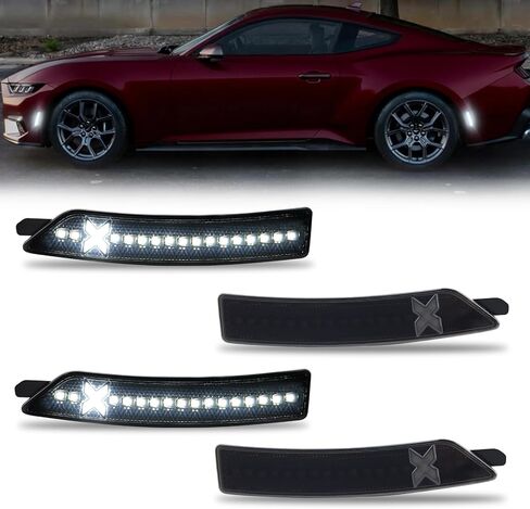 XStyle All White LED Side Marker Lights Compatible With 2010-2014 Ford Mustang Front Rear Bumper Marker Lamps Corner Parking Lamp Smoked Lens 4PC Spirit Snake (Patent Pending) in Saudi Arabia