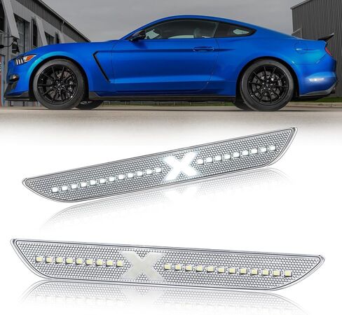 XStyle All White LED Side Marker Lights Compatible With 2010-2014 Ford Mustang Front Rear Bumper Marker Lamps Corner Parking Lamp Smoked Lens 4PC Spirit Snake (Patent Pending) in Saudi Arabia