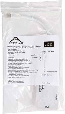 Nippon Labs AD-MINIDP-HDMI-VGA 6" MINI DP to HDMI/DVI/VGA 3-in-1 Adapter in Kuwait