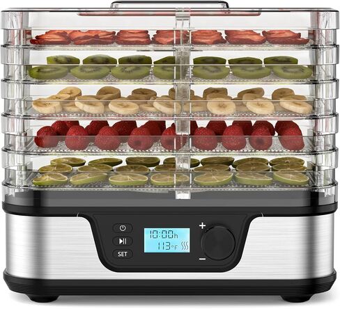 Food Dehydrator, Silver | 5 Stainless Steel and BPA-free trays, Adjustable Temperature, 72H Timer, Dehydrator for Meats, Jerky, Fruits, Veggies and Pet Treats in Saudi Arabia