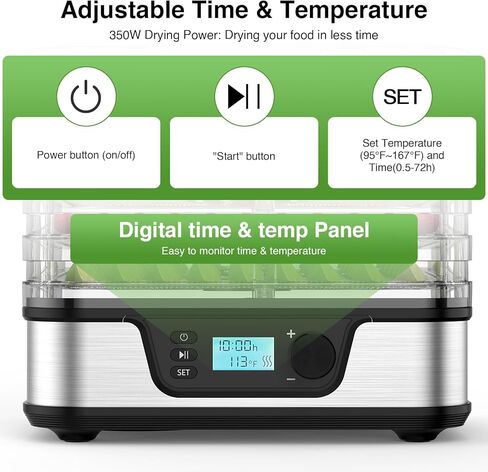 Food Dehydrator, Silver | 5 Stainless Steel and BPA-free trays, Adjustable Temperature, 72H Timer, Dehydrator for Meats, Jerky, Fruits, Veggies and Pet Treats in Saudi Arabia