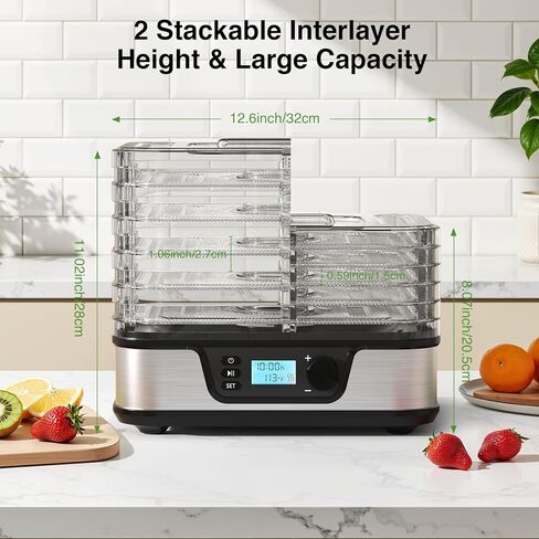 Food Dehydrator, Silver | 5 Stainless Steel and BPA-free trays, Adjustable Temperature, 72H Timer, Dehydrator for Meats, Jerky, Fruits, Veggies and Pet Treats in Saudi Arabia