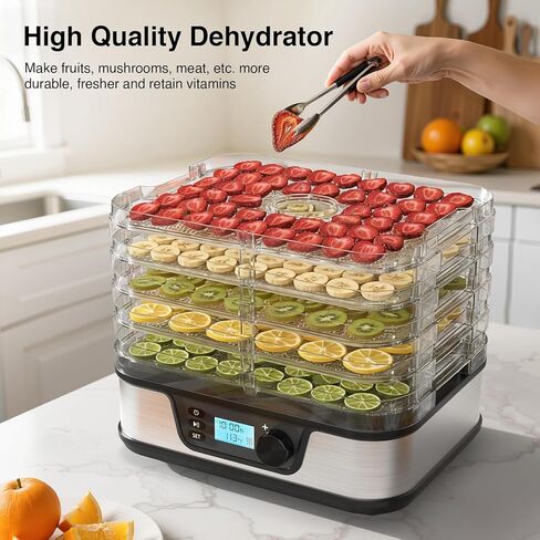 Food Dehydrator, Silver | 5 Stainless Steel and BPA-free trays, Adjustable Temperature, 72H Timer, Dehydrator for Meats, Jerky, Fruits, Veggies and Pet Treats in Saudi Arabia