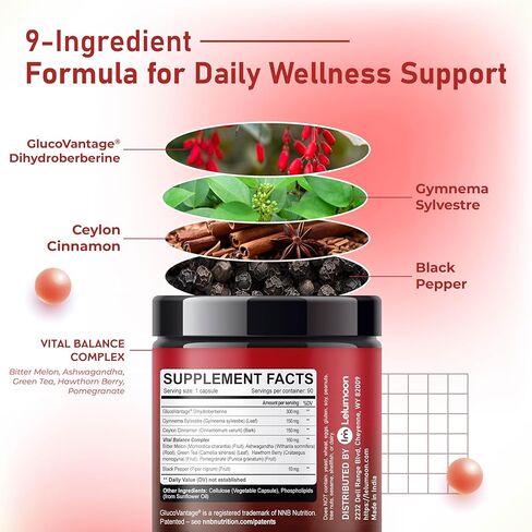 Dihydroberberine 770mg -Patented GlucoVantage - Super Berberine - High Potency with Bitter Melon Hawthorn Green Tea - Support Gut Health, Metabolism - Made & Tested in The USA in Saudi Arabia