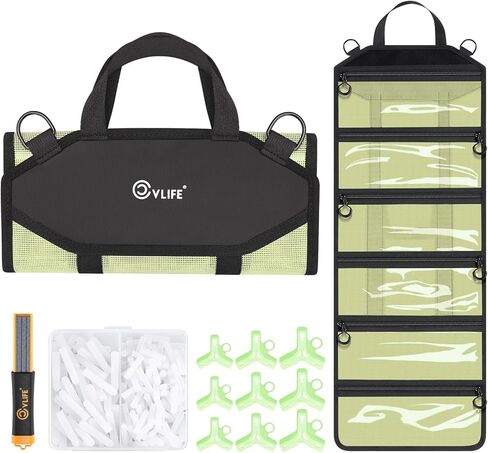 CVLIFE Fishing Tackle Bag, Lure Wrap Organizer, Soft Plastic Lure Bait Storage with 6 PVC & Mesh Pockets, Includes 30 Treble Hook Covers, 130 Single Bonnets, Retractable Hook Sharpener, Blue in Kuwait