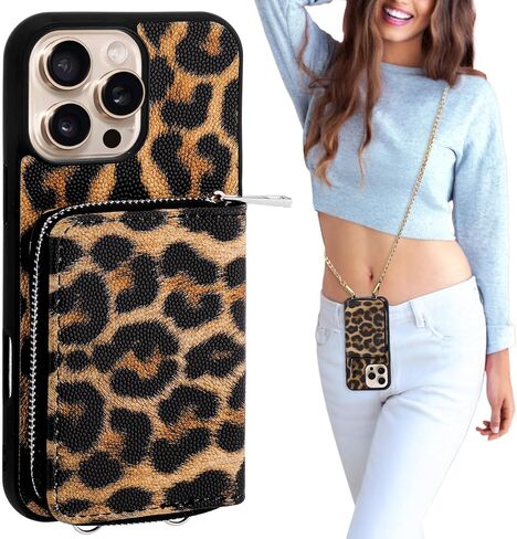 XANGNIER Wallet Case for iPhone 16 Pro Max, RFID Blocking PU Leather Crossbody Phone Purse with Card Holder, Zipper Pocket, Wrist Strap & Adjustable Lanyard for Women 6.9" 5G,Leopard Print in Saudi Arabia