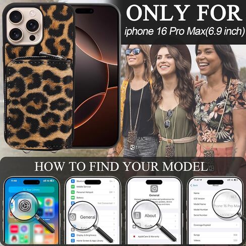 XANGNIER Wallet Case for iPhone 16 Pro Max, RFID Blocking PU Leather Crossbody Phone Purse with Card Holder, Zipper Pocket, Wrist Strap & Adjustable Lanyard for Women 6.9" 5G,Leopard Print in Saudi Arabia