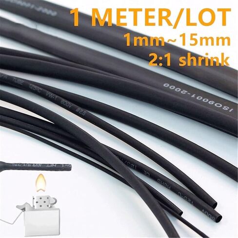 1Meter 2:1 Heat Shrink Tube Black Shrinkable Tubing Wrap, for Wire Kits Sell Connector Cable Sleeve DIY Repair(1.5mm) in Saudi Arabia