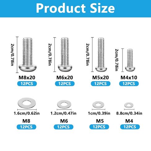 48 SetsTV Bracket Screws for Back of TVs, Universal TV Mounting Hardware Kit, M4 M5 M6 M8 TV Mounting Screws, Stainless Steel Vesa Screwss, Television Monitor Mounts Bracket Fixings Bolts in Saudi Arabia