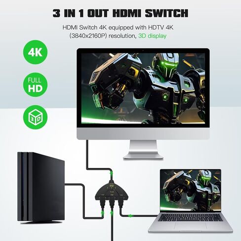 محول HDMI جديد 3 في 1 مخرج، موزع HDMI 4K@30 هرتز، محور HDMI 3 منافذ يدعم مشغل ثلاثي الأبعاد عالي الدقة 4K 1080P لأجهزة الكمبيوتر المحمول MAC، لأجهزة XBOX360، لأجهزة PS3، لأجهزة PS4، لأجهزة Wii U، لأجهزة Sony، PC من Bryzantine in Kuwait