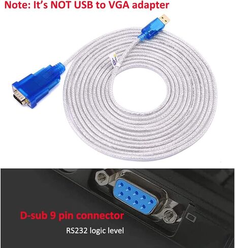كابل محول USB إلى تسلسلي DTECH بطول 16 قدم DB9 ذكر RS232 إلى سلك USB مع شريحة FTDI يدعم Windows 11 10 8 7 Mac Linux (5 متر) in Kuwait