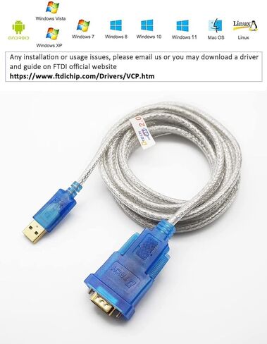 كابل محول USB إلى تسلسلي DTECH بطول 16 قدم DB9 ذكر RS232 إلى سلك USB مع شريحة FTDI يدعم Windows 11 10 8 7 Mac Linux (5 متر) in Kuwait
