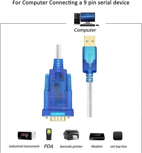 كابل محول USB إلى تسلسلي DTECH بطول 16 قدم DB9 ذكر RS232 إلى سلك USB مع شريحة FTDI يدعم Windows 11 10 8 7 Mac Linux (5 متر) in Kuwait