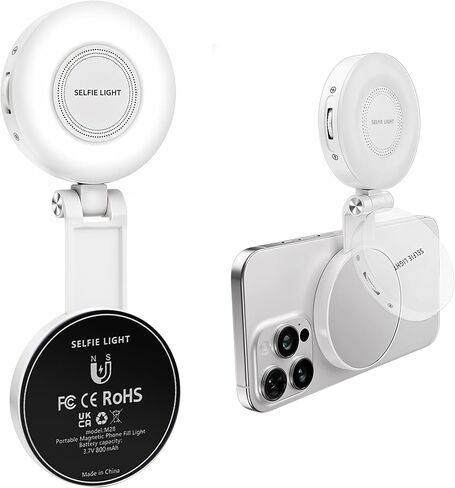 Tomum Magnetic Phone Selfie Light - Ring Lights Mirror Cell Phone Attachment Compatible for iPhone MagSafe Android with Magnetic Ring - Portable LED Fill Light for Selfies Camera Photo Video Recording in Kuwait