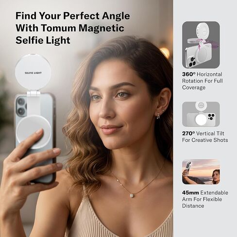 Tomum Magnetic Phone Selfie Light - Ring Lights Mirror Cell Phone Attachment Compatible for iPhone MagSafe Android with Magnetic Ring - Portable LED Fill Light for Selfies Camera Photo Video Recording in Kuwait