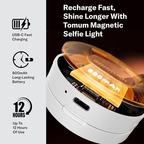 Tomum Magnetic Phone Selfie Light - Ring Lights Mirror Cell Phone Attachment Compatible for iPhone MagSafe Android with Magnetic Ring - Portable LED Fill Light for Selfies Camera Photo Video Recording in Kuwait