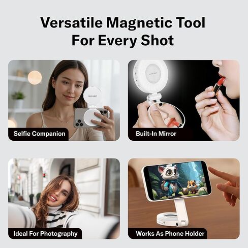 Tomum Magnetic Phone Selfie Light - Ring Lights Mirror Cell Phone Attachment Compatible for iPhone MagSafe Android with Magnetic Ring - Portable LED Fill Light for Selfies Camera Photo Video Recording in Kuwait