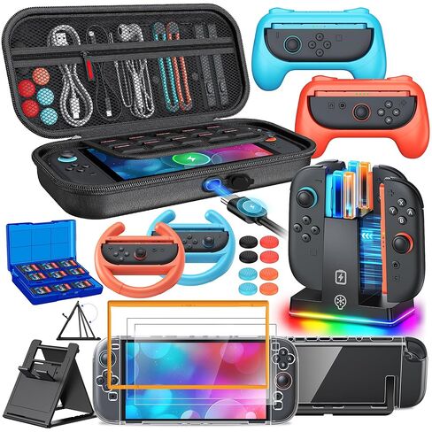 Switch 2 Accessories, Case Bundle for Nintendo Switch 2 2025 Console,[Charge Inside]FYOUNG 23 IN 1 Kit:Carrying Case,Controller Charger,Protective Shell,Grip for Joycon, Steering Wheel for Mario Kart in Saudi Arabia