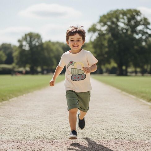 FOCUSNORM Toddler Baby Boy Summer Clothes Excavator Embroidery Short Sleeve T-Shirt Elastic Waist Shorts Set 2 Piece Outfit in Saudi Arabia