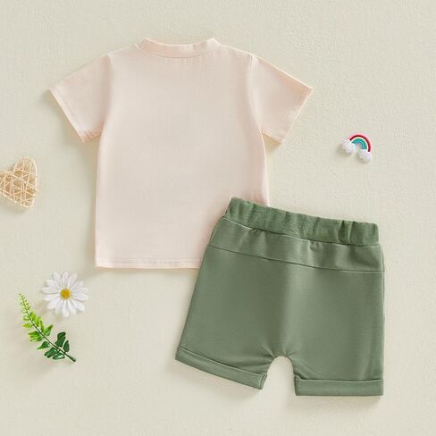 FOCUSNORM Toddler Baby Boy Summer Clothes Excavator Embroidery Short Sleeve T-Shirt Elastic Waist Shorts Set 2 Piece Outfit in Saudi Arabia