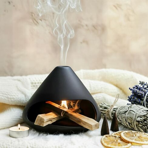 Palo Santo Holder Incense Burner,Sage Sticks Incense Holder,Handcrafted Clay Smudge Bowl with Chimney,Mini Cone Ceramic Fireplace for Cedar,Yoga, Anxiety Relief Meditation for Women in Saudi Arabia