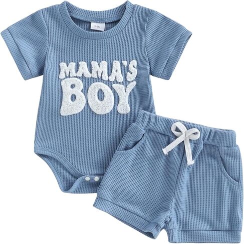 Amiblvowa Newborn 0 3 6 9 12 Months Baby Boy Summer Clothes Tractor Romper Short Sets Waffle Knit 2 Piece Infant Outfits in Saudi Arabia