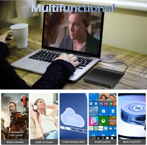 محرك أقراص CD/DVD خارجي للكمبيوتر المحمول، مشغل USB 3.0 CD DVD محمول +/-RW ناسخ أقراص مضغوطة وقارئ أقراص ناسخة للقرص متوافق مع أجهزة الكمبيوتر المحمول المكتبية وأجهزة الكمبيوتر المكتبية Windows Apple Mac Pro MacBook Linux in Saudi Arabia