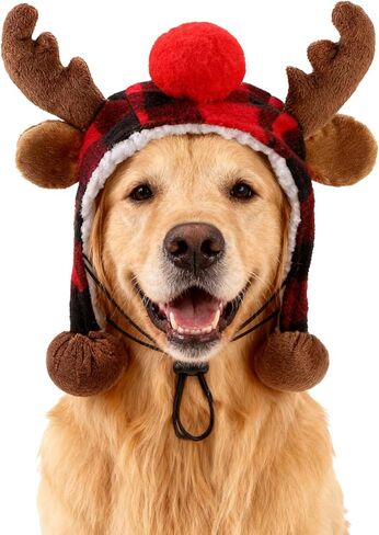 PAWCHIE Christmas Dog Elk Reindeer Antler Headband, Plush Dog Christmas Costume Hat Cap,Pet Festive Outfit Funny Holiday Cosplay Accessories Decoration for Small Medium Large Dogs,Red Small in Saudi Arabia