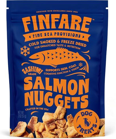 Finfare Freeze Dried Salmon Skin Treats for Dogs, Protein & Omega-3s, Grain Free Salmon Dog Training Treats, Crafted in USA, Bites - 2oz in Saudi Arabia