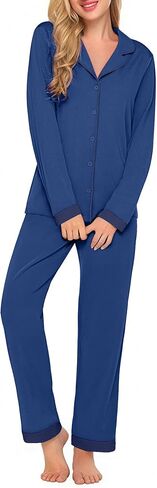 بيجاماس Ekouaer للنساء مجموعة طويلة الأكمام لينة زر الناعم لأسفل مجموعات صالة مع جيوب Nightwear S-XXL in Saudi Arabia