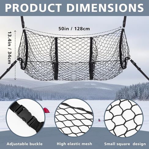 Heavy Duty Ice Fishing Tent Cargo Net - Expandable Nylon Storage Organizer with 3 Pockets & Adjustable D-Rings - Black Gear Hammock for Shelter Organization in Saudi Arabia