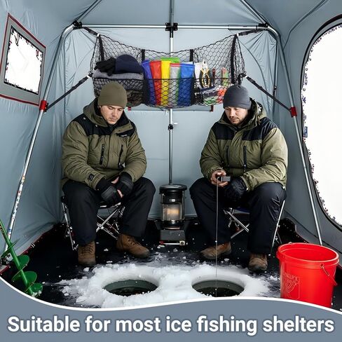 Heavy Duty Ice Fishing Tent Cargo Net - Expandable Nylon Storage Organizer with 3 Pockets & Adjustable D-Rings - Black Gear Hammock for Shelter Organization in Saudi Arabia