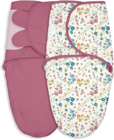 قماط الأطفال من القطن العضوي لحديثي الولادة، قماط فيلكرو ناعم ومريح لحديثي الولادة من عمر 0 ​​إلى 3 أشهر يساعد على تهدئة رد الفعل المفاجئ، عبوة من قطعتين من بطانيات قماط الحضانة الملتفة بأزهار الريف in Kuwait