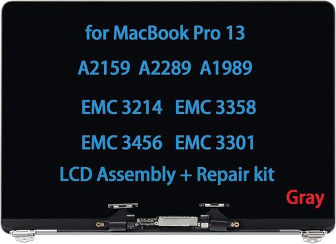 Screen Replacement for MacBook Pro A2159 A2289 A1989 EMC 3214 EMC 3358 3456 3301 True Tone 2018 2019 2020 Display Screen Replacement Complete Full Top Assembly(Space Gray) in Saudi Arabia