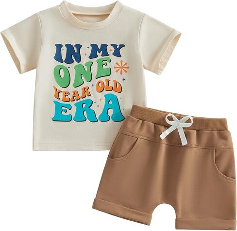 FYBITBO Baby Boy Summer Clothes One Year Old Birthday Outfit Short Sleeve Tshirt Shorts Set First Birthday Outfits For Boys in Saudi Arabia
