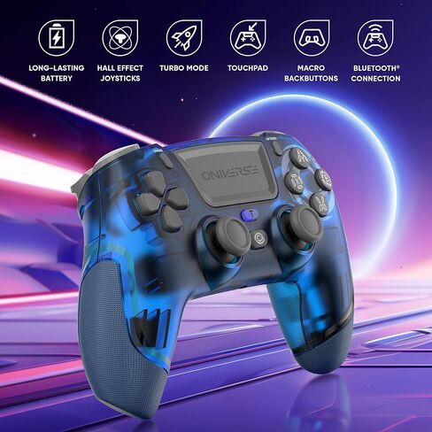 وحدة تحكم لاسلكية Oniverse لجهاز PS4 PS3 PC ANDROID iOS، مخرج سماعة الرأس، عصا التحكم بتأثير القاعة، بطارية قابلة لإعادة الشحن 1000 مللي أمبير في الساعة، أزرار ماكرو، Revolt Neptune Blue in Saudi Arabia