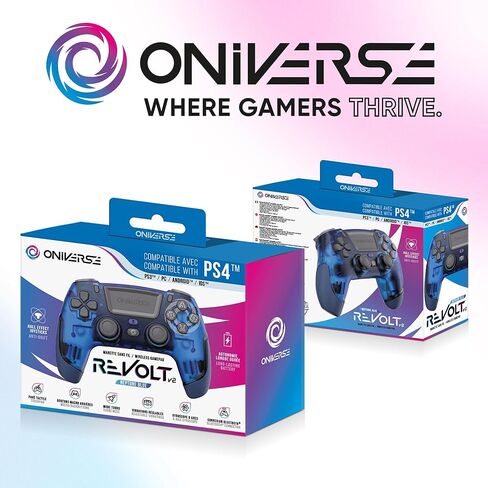 وحدة تحكم لاسلكية Oniverse لجهاز PS4 PS3 PC ANDROID iOS، مخرج سماعة الرأس، عصا التحكم بتأثير القاعة، بطارية قابلة لإعادة الشحن 1000 مللي أمبير في الساعة، أزرار ماكرو، Revolt Neptune Blue in Saudi Arabia
