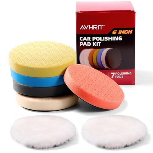 6" Car Buffing Polishing Pad Kit - 7 Pcs Sponge & Wool Pads, Fits 6" Backing Plates for Cutting, Polishing & Waxing in Saudi Arabia