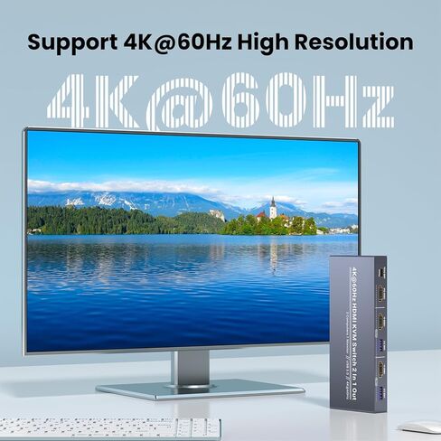 2 منفذ HDMI KVM Switch، 1 شاشة 2 جهاز كمبيوتر، التحكم في 2 جهاز كمبيوتر مع مجموعة واحدة من ماوس لوحة المفاتيح وشاشة واحدة، دعم 4K60 هرتز وUSB 3.0 in Kuwait