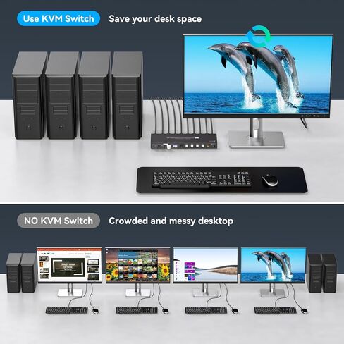 محول 8K Displayport KVM، 4 أجهزة كمبيوتر، شاشة واحدة 4K144 هرتز، 4 منافذ KVM مشاركة، شاشة واحدة و4 أجهزة USB 3.0 مع وحدة تحكم تدعم وضع النسخ الممتد/النسخ in Kuwait