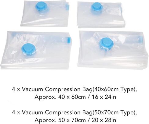 Vacuum Compression Bag Kit 8Pcs Reusable Storage Bags with Manual Air Pump for Clothes Quilts Plush Toys PA PE Material 40x60cm 50x70cm in Saudi Arabia