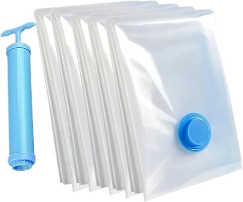 5Pcs Vacuum Storage Bags or 1Pcs Pump, Vacuum Seal Bag Space Saving Bags for Comforters Clothes Pillow Bedding Blanket Storage(Only Pump-on bag) in Saudi Arabia