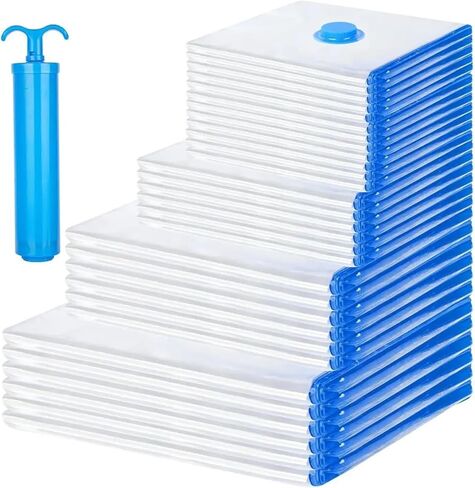 Vacuum Storage Bags Set: 30-Piece with Pump, 6 Sizes for Clothes, Bedding & More in Saudi Arabia