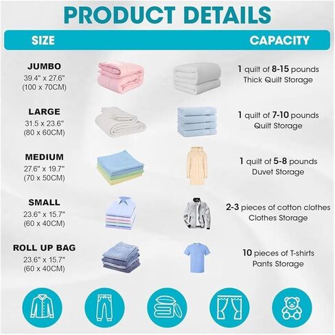 Vacuum Storage Bags Set: 30-Piece with Pump, 6 Sizes for Clothes, Bedding & More in Saudi Arabia