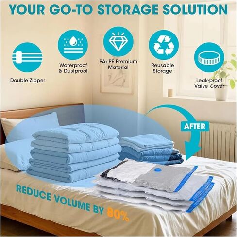 Vacuum Storage Bags Set: 30-Piece with Pump, 6 Sizes for Clothes, Bedding & More in Saudi Arabia