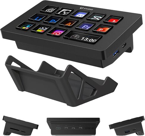 ULANZI D200H Deck Dock Stream Controller & USB C Docking Station with Stand Base, 14 Keys Macro Keyboard with 7-in-1 Hub, SD/TF Card Reader, Customerable LCD Key for Live/Gaming/Editing/Office in Saudi Arabia