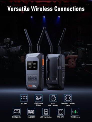 Lemorele Wireless Video Transmission System,656FT/200M Range - 1080P@60Hz Wireless HDMI Loopout,50ms Ultra Low Latency, Plug & Play, Multi-Scenario Streaming for Projector, Camera, Laptop(1TX and 1RX) in Kuwait