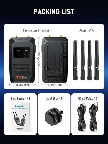 Lemorele Wireless Video Transmission System,656FT/200M Range - 1080P@60Hz Wireless HDMI Loopout,50ms Ultra Low Latency, Plug & Play, Multi-Scenario Streaming for Projector, Camera, Laptop(1TX and 1RX) in Kuwait